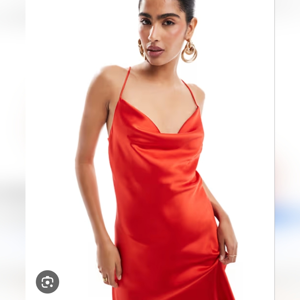 Boutique Elegant Orange Cowl Drapey Neck Strappy Slip Dress S